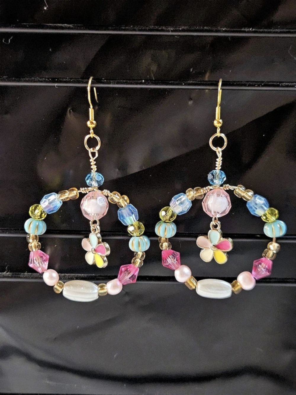 Multicolor Beaded Flower Drop Earrings | New | Handmade